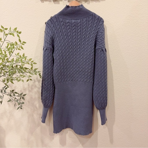 En Saison Bettany Mini Cable Knit Sweater Dress in Blue NWT Size Small - Picture 7 of 7